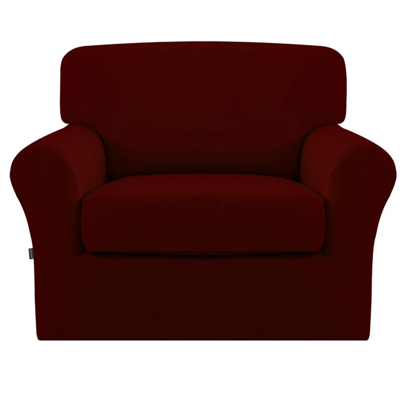 Easy-Going 100% Dual Waterproof 2 Pieces Chair Cover Stretch Soft Couch Cover for Dogs, Sofa Slipcover for 1 Separate Cushion Couch Leakproof Furniture Protector for Kids, Pets Wine - Image 1